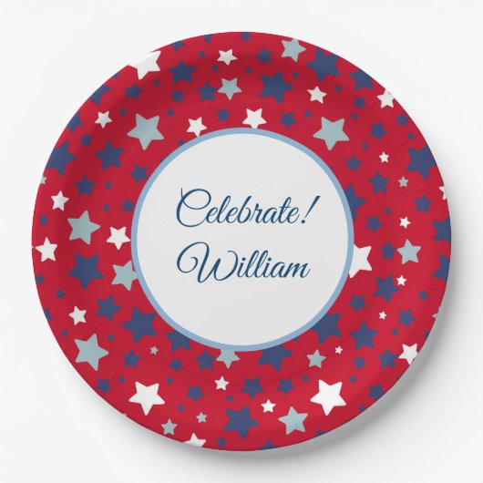 Juli personalisieren Name Red White Blue Pappteller (Vorderseite)
