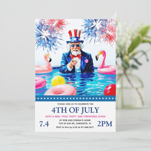 Juli Pool-Party Einladung (Stehend Vorderseite)