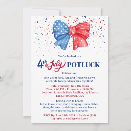 Juli Potluck Einladung (Vorderseite)