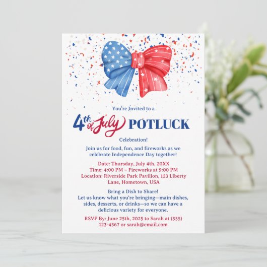 Juli Potluck Einladung (Stehend Vorderseite)