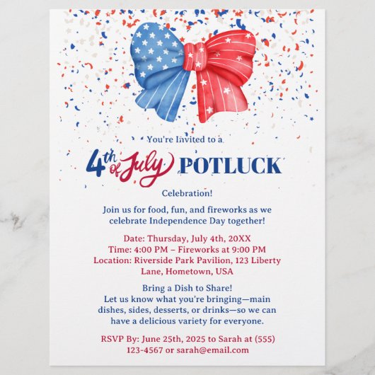 Juli Potluck Einladung Flyer (Vorne)