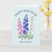 Juli-Rittersporn-Geburtstag Karte (Gelbe Blume)