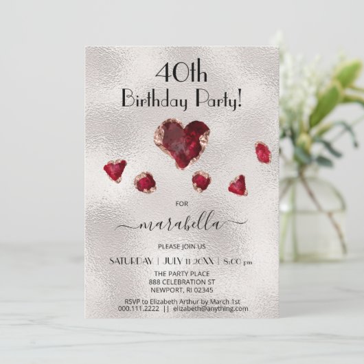 *~* JULI RUBY Birthstone Herz Rose Gold Einladung (Stehend Vorderseite)