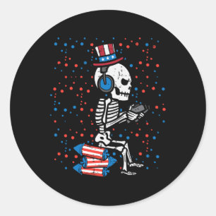 Juli Skeleton Gamer Funny America Jungs Kinder Män Runder Aufkleber