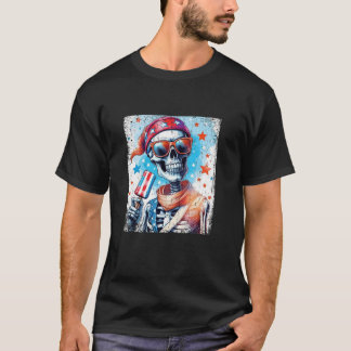 Juli Skeleton Popsicle Sunglasses USA Flag T-Shirt