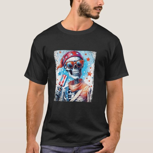 Juli Skeleton Popsicle Sunglasses USA Flag T-Shirt (Vorderseite)