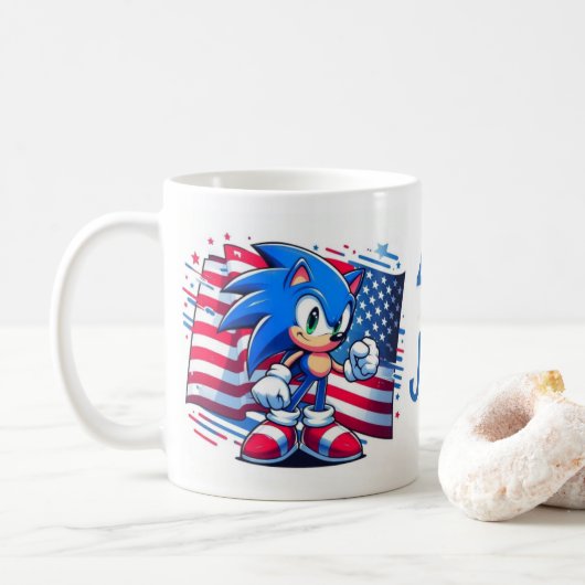 Juli. Tasse des Unabhängigkeitstages, Sonic-Tasse, (Mit Donut)