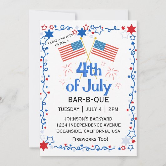 Juli Vierte amerikanische Flagge Bald Eagle GRILLE Einladung (Vorderseite)