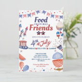 Juli Vierte Nahrungsfreund und Feuerwerk, Party Einladung (Stehend Vorderseite)