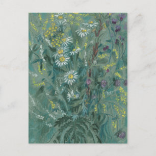 Juli-Wildblumen, Sommerblumen Florale Kunst Grau Postkarte