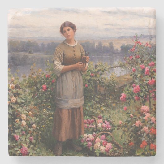 Julia Ansammlung Rose (Schönes Mädchen und Blume) Steinuntersetzer (Vorderseite)