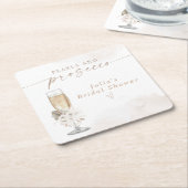 JULIA Boho Floral Pearls & Prosecco Brautparty Rechteckiger Pappuntersetzer (angewinkelt)