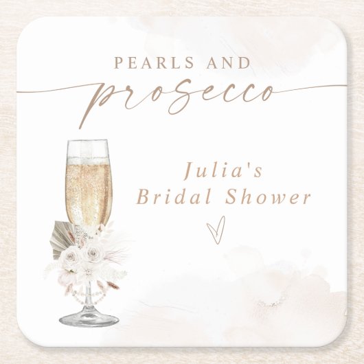 JULIA Boho Floral Pearls & Prosecco Brautparty Rechteckiger Pappuntersetzer (Vorderseite)