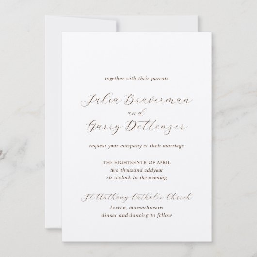 Julia Brown Traditional Elegant Wedding Einladung (Vorderseite)