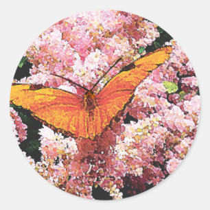 Julia Butterfly auf rosa Blume Runder Aufkleber