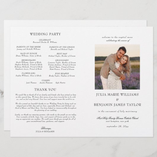 Julia Catholic Wedding Mass Zeremony Program (Vorne/Hinten)