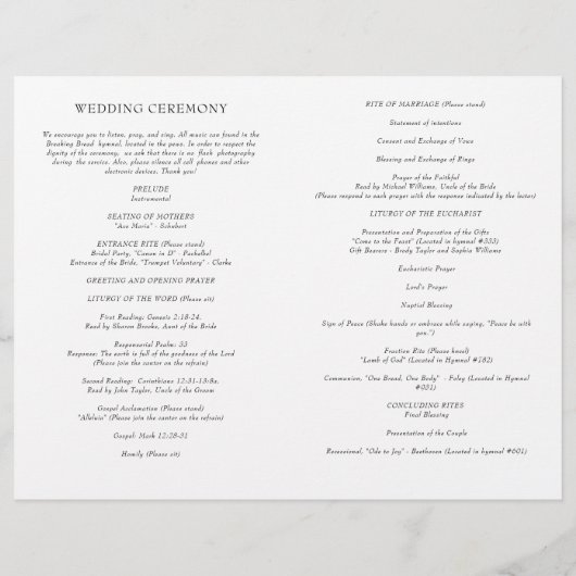 Julia Catholic Wedding Zeremony with Mass Program (Rückseite)