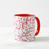 Julia Custom Script Name + Red Hearts Romantic Tasse (VorderseiteRechts)