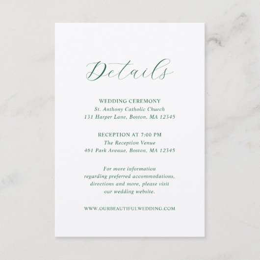 Julia Hunter Green Traditionelle Hochzeit Begleitkarte (Vorderseite)