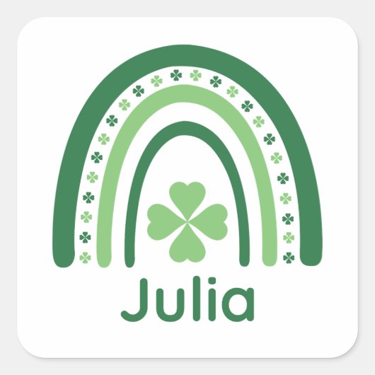 Julia Name Clover Boho Rainbow Quadratischer Aufkleber (Vorderseite)