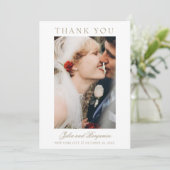 Julia Simple Gold Script 2 Foto Wedding Dankeskarte (Stehend Vorderseite)