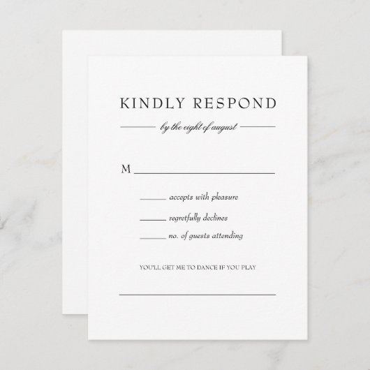 Julia Simple Schwarz-weiß Wedding Song Request RSVP Karte (Vorne/Hinten)