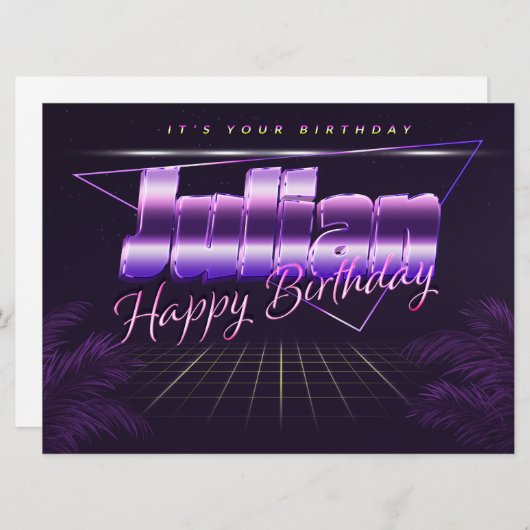 Julian Name Vorname lila retro Karte Geburtstag (Vorne/Hinten)