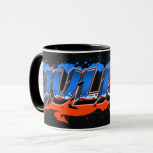 Julian Vorname Name Graffiti blue orange Tasse