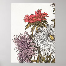 Julie De Graag Chrysanthemas Art Floral Woodcut