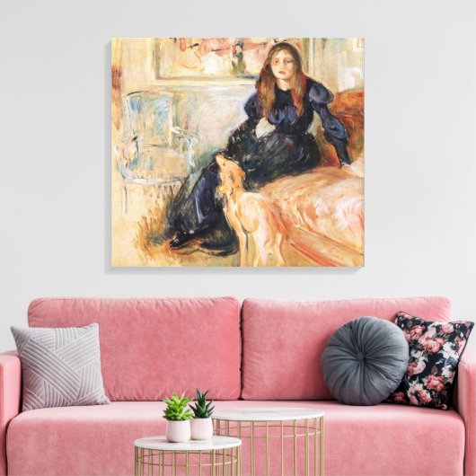 Julie Manet und ihr Greyhound (von Berthe Morisot) Leinwanddruck (Insitu (Wohnzimmer))