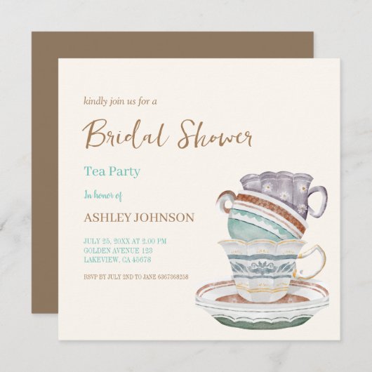 JULIET Tea Set Party Bridal Dusche Einladung (Vorne/Hinten)