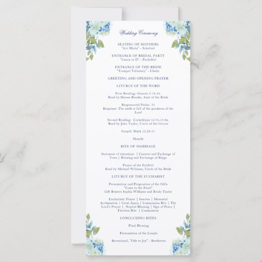 Juliette Blue Floral Catholic Wedding Program Mass (Rückseite)