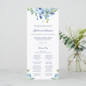 Juliette Blue Floral Catholic Wedding Program Mass (Stehend Vorderseite)