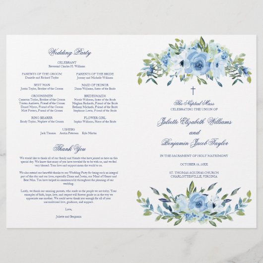 Juliette Catholic Wedding Mass Zeremony Program (Vorderseite)