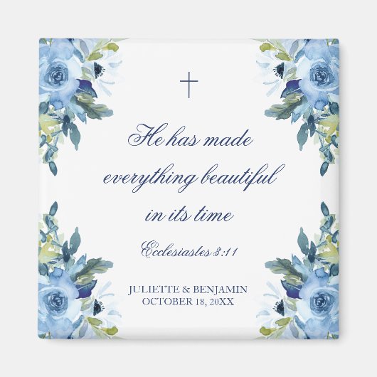 Juliette Dusty Blue Floral Christliche Gastgeschen Magnet (Vorne)