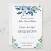 Juliette Dusty Blue Floral Katholic Wedding Einladung (Vorderseite)