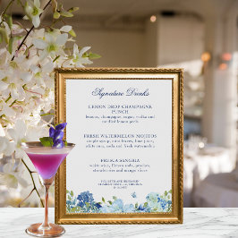 Juliette Dusty Blue Signature Drinks Wedding Sign Poster
