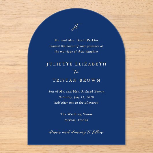 Juliette Elegant Wedding Acryleinladungen (Vorderseite)