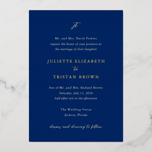 Juliette Elegant Wedding Folieneinladung (Vorderseite)