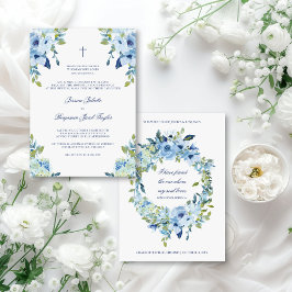 Juliette Floral Dusty Blue Katholic Wedding Einladung