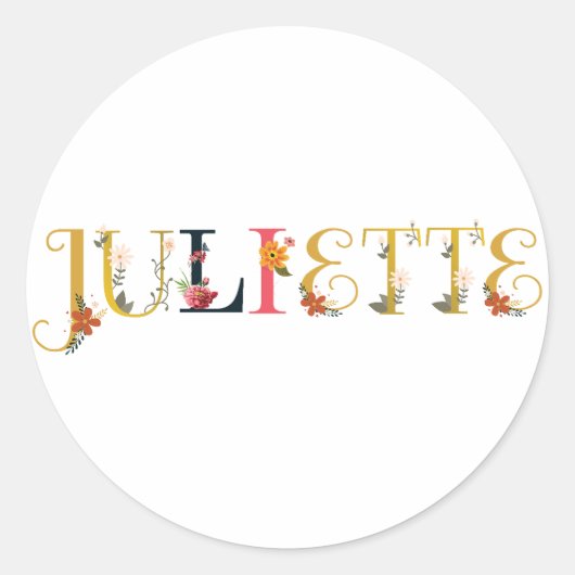 JULIETTE Vorname Elegant bestickt Runder Aufkleber (Vorderseite)