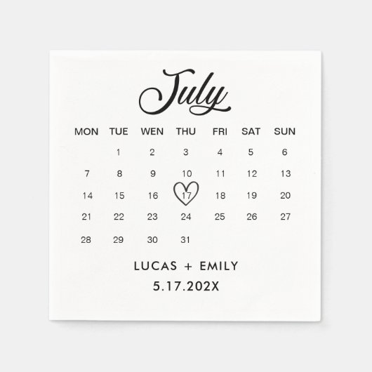 Julikalender Dunkle Schwarze Hochzeit Serviette (Vorderseite)