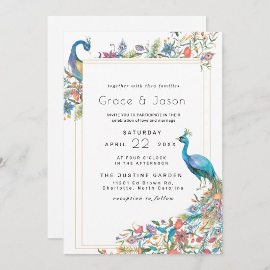 Julio Collection Einladung | Pfau (Vorne/Hinten)