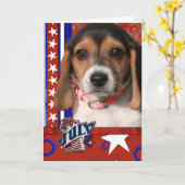 July 4th Firecracker - Beagle Puppy Karte (Gelbe Blume)