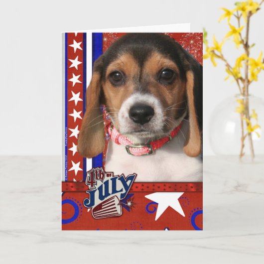 July 4th Firecracker - Beagle Puppy Karte (Gelbe Blume)
