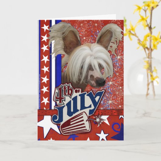 July 4th Firecracker - Chinese Crested Karte (Gelbe Blume)