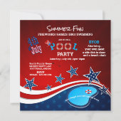 July 4th Pool Party BBQ Fireworks Invitation Einladung (Vorderseite)
