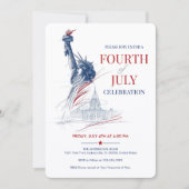 July 4th USA Flag & Statue of Liberty Illustration Einladung (Vorderseite)