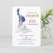 July 4th USA Flag & Statue of Liberty Illustration Einladung (Stehend Vorderseite)
