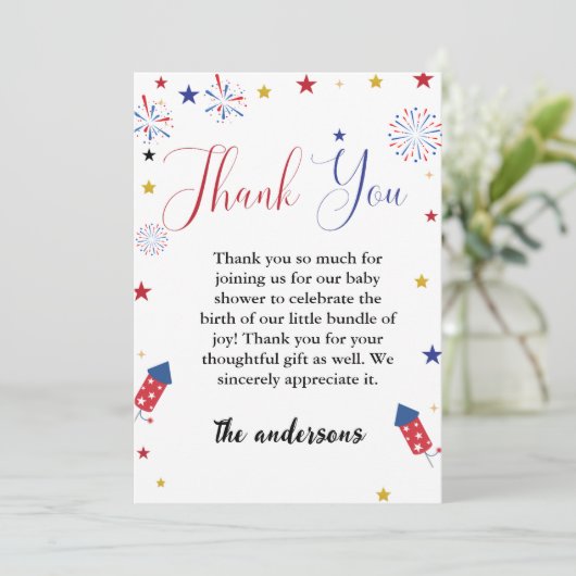 July Baby Dusche Dankeschön Karte (Stehend Vorderseite)